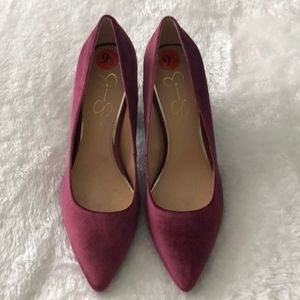 NWOT Burgundy velvet chunk heel pumps
